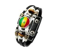 Générique Bracelet Cuir Homme, Bracelet En Cuir Tressé Multicouches Drapeau National Réglable Manchette De Football Bijoux Avec Boutons Pression Bijoux Vintage Faits À La Main Cadeau Pour Femme