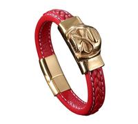 Générique Bracelet Cuir Homme, Bracelet En Cuir Tressé Pour Homme Avec Fermoir Magnétique. Bijou Manchette Fait Main Avec Breloque Tête De Mort. Bijou Gothique D'Halloween Pour Petit Ami Ou Mar
