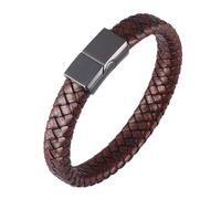 Générique Bracelet Cuir Homme, Bracelet En Cuir Tressé Pour Homme Avec Fermoir Magnétique Marron. Bijou Manchette Fait Main Avec Pochette. Bijoux Vintage. Cadeaux Pour Papa, Mari, Frère, Petit