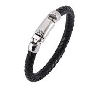 Générique Bracelet Cuir Homme, Bracelet En Cuir Tressé Pour Homme De 6 Mm, Bijou Vintage Fait Main, Bijou D'Halloween Avec Pochette, Cadeau De Festival Pour Mari Ou Petit Ami, Noir, 20,5 Cm