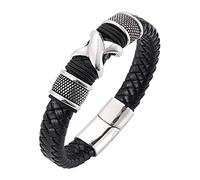 Générique Bracelet Cuir Homme, Bracelet En Cuir Véritable Pour Femme, Fait À La Main, Tressé, Croisé, Avec Fermeture Magnétique, Style Viking Vintage, Cadeau Pour Papa, Lui, Mari, Noir, 18,5