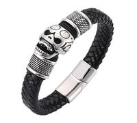 Générique Bracelet Cuir Homme, Bracelet En Cuir Véritable Pour Homme, Bijou Tête De Mort Punk Rock Avec Fermoir Magnétique, Bijou Gothique D'Halloween, Cadeau Pour Papa, Mari, Petit Ami, Noir,