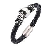 Générique Bracelet Cuir Homme, Bracelet En Cuir Véritable Pour Homme De 8 Mm Avec Têtes De Mort, Tressé À La Main, Style Viking, Avec Boucle, Style Squelette Vintage, Cadeau Pour Papa, Lui, Ma