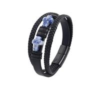 Générique Bracelet Cuir Homme, Bracelet En Pierre De Sodalite Croisée Pour Homme, Perles En Pierre Naturelle Tressées À La Main, Bijoux En Cristal De Crucifix De Foi, Cadeaux Pour Papa, Lui, Ma