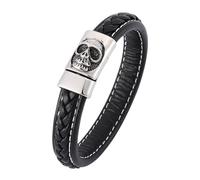 Générique Bracelet Cuir Homme, Bracelet Tête De Mort Punk Rock Pour Homme, Bijou Manchette Tressé Fait Main Avec Breloque Tête De Mort, Bijou Vintage D'Halloween Pour Petit Ami Ou Mari, 18,5 Cm