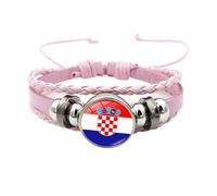Générique Bracelet Cuir Homme, Bracelet Tressé Drapeau National Rose Réglable En Cuir Multicouche, Bijoux De Football Avec Boutons-Pression, Bijoux De Charme Vintage Faits À La Main, Cadeau Pou