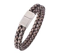 Générique Bracelet Cuir Homme, Bracelet Tressé En Cuir Pour Femme, Double Couche, Corde Tressée, Bijou Avec Fermeture Magnétique, Style Viking Vintage, Cadeau Pour Papa, Lui, Mari, Gris, 19,5 C