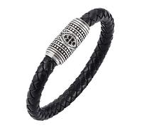 Générique Bracelet Cuir Homme, Bracelet Tressé En Cuir Véritable Pour Femme, Bijou Fait Main Avec Fermoir Magnétique, Bijou Viking Empilable, Cadeau Pour Papa, Lui, Mari, Noir, 19,5 Cm