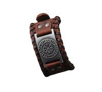 Générique Bracelet Cuir Homme,Bracelet Viking Marron En Cuir Véritable Bracelet Manchette Réglable avec Boussole Vegvisir Amulette Nordique Bijoux Païens Celtiques En Argent