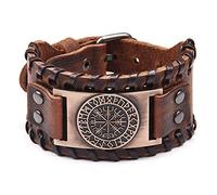 Générique Bracelet Cuir Homme,Bracelets En Cuir Véritable pour Hommes Runiques Boussole Larges Bracelets Manchette Celtiques Païens Nordiques Viking Réglables Tressés Faits À La Main