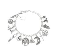 Générique Bracelet de charme sorcière vintage, bijoux céleste gothique d'argent antique avec arbre de vie lune soleil pentagrame hibouille charmes, bijoux art décor pour fête Halloween