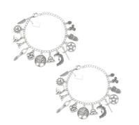 Générique Bracelet de charme sorcière vintage, bijoux céleste gothique d'argent antique avec arbre de vie lune soleil pentagrame hibouille charmes, bijoux art décor pour fête Halloween (2pcs)