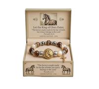 Générique Bracelet de foi cheval King of Glory, bracelet d’écriture chrétienne avec pendentif cheval, charme croisé, cadeau spirituel pour les chrétiens (1pcs)