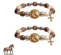 Générique Bracelet de foi cheval King of Glory, bracelet d’écriture chrétienne avec pendentif cheval, charme croisé, cadeau spirituel pour les chrétiens (2pcs)