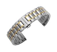 Générique Bracelet de montre en acier inoxydable 12, 14, 16, 18, 19, 20, 21, 22, 24 mm, tête plate/coude, double usage, avec boucle papillon(Silver Gold,16mm)