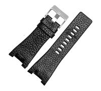 Générique Bracelet de montre en cuir avec encoche, compatible les montres Diesel DZ1216, DZ1273, DZ4246, DZ4247 et DZ287(A Black-silver)