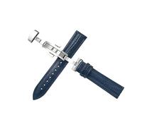 Générique Bracelet de montre en cuir vachette 16 mm, 18, 20, 22, boucle papillon à double pression, surface brillante, accessoires lézard(Blue,16mm)