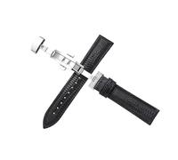 Générique Bracelet de montre en cuir vachette 16 mm, 18, 20, 22, boucle papillon à double pression, surface brillante, accessoires lézard(Black,20mm)