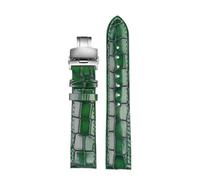 Générique Bracelet de montre en cuir véritable for hommes, personnalité claire, texture crocodile, bracelet, 18mm, 20mm, 22mm, bleu(Green Folding,18mm silver clasp)