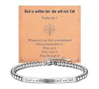 Générique Bracelet de perles gravé « Dieu est en elle, elle ne tombera pas », bracelets avec versets bibliques, bracelet de foi chrétienne « PRIEZ-LE », bijoux religieux pour femme (#2)