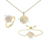 Générique Bracelet d'humeur tournesol, parure de bijoux tournesol tournant pour femme, bracelets ajustables à strass et fleurs, parure de bijoux anti-anxiété et anti-inquiétude (Gold)