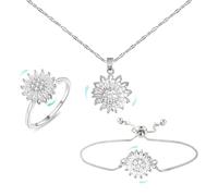 Générique Bracelet d'humeur tournesol, parure de bijoux tournesol tournant pour femme, bracelets ajustables à strass et fleurs, parure de bijoux anti-anxiété et anti-inquiétude (Sliver)
