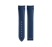 Générique Bracelet en caoutchouc fluoré FKM incurvé de 21 mm compatible avec le bracelet Omega Planet Ocean 600 Speedmaster AT150(Blue White Line,21-18MM_WITHOUT BUCKLE)
