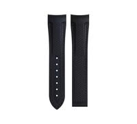 Générique Bracelet en caoutchouc fluoré FKM incurvé de 21 mm compatible avec le bracelet Omega Planet Ocean 600 Speedmaster AT150(Black Black Line,21-18MM_WITHOUT BUCKLE)