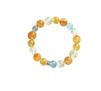 Générique Bracelet en cristal naturel Style chinois, résine jaune, fleur, saphir bleu, Quartz blanc, perles faites à la main, bijoux cadeaux for femmes