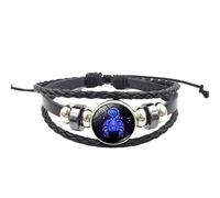 Générique Bracelet En Cuir Pour Homme, Bracelet En Cuir 12 Constellations Pour Homme, Manchette Réglable Tressée Avec Signes Du Zodiaque, Bijoux Avec Boutons, Bijoux Astrologique Porte-Bonheur F
