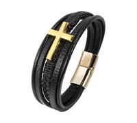 Générique Bracelet En Cuir Pour Homme, Bracelet En Cuir Multicouche Pour Homme, Fait À La Main, Tressé, Croix, Fermoir Magnétique, Bijoux D'Halloween, Crucifix De Foi, Cadeaux Pour Femmes, Bouc