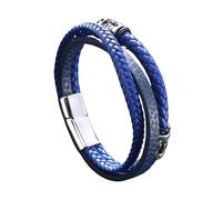 Générique Bracelet En Cuir Pour Homme, Bracelet En Cuir Tressé Avec Fermoir Magnétique, Bijou Bleu Multicouche Fait Main Avec Pochette, Cadeau D'Anniversaire Pour Lui, Petit Ami, Me