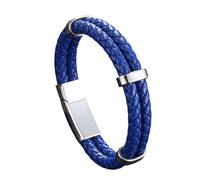 Générique Bracelet En Cuir Pour Homme, Bracelet En Cuir Tressé Avec Fermoir Magnétique, Bleu, Tannage Végétal, Bijoux Faits Main Avec Pochette, Cadeau Pour Adolescent, Garçon, Remi