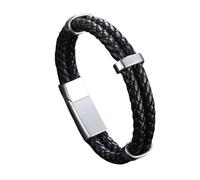 Générique Bracelet En Cuir Pour Homme, Bracelet En Cuir Tressé Avec Fermoir Magnétique, Noir, Tannage Végétal, Bijoux Faits Main Avec Pochette, Cadeau Pour Adolescent, Garçon, Remi