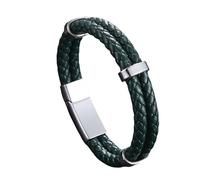 Générique Bracelet En Cuir Pour Homme, Bracelet En Cuir Tressé Avec Fermoir Magnétique, Tannage Végétal Vert, Bijoux Faits Main Avec Pochette, Cadeaux Pour Adolescent, Garçon, Remi