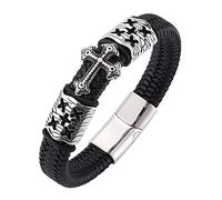 Générique Bracelet En Cuir Pour Homme, Bracelet En Cuir Tressé Fait Main Avec Croix, Bijou De Méditation, Amulette, Empilable, Cadeau D'Halloween Pour Femme, Noir, 19,5 Cm