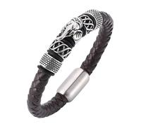 Générique Bracelet En Cuir Pour Homme, Bracelet En Cuir Tressé Pour Homme, Fermoir Magnétique, Bijou Punk Rock Avec Breloque Éléphant, Bijoux D'Halloween, Cadeaux Pour Papa, Mari, Petit Ami, M