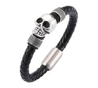 Générique Bracelet En Cuir Pour Homme, Bracelet En Cuir Véritable Pour Homme Punk Rock Crâne Bijoux Faits Main Avec Fermoir Magnétique Bijoux Gothiques D'Halloween Pour Papa Mari Petit Ami Noir