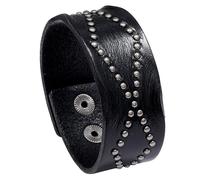Générique Bracelet En Cuir Pour Homme, Bracelet Manchette Clouté En Cuir Pour Homme Réglable Bijoux Faits Main Bijoux Rock Punk Avec Pochette Cadeaux D'Anniversaire Pour Petit Ami Mari Noir