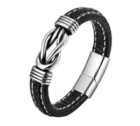 Générique Bracelet En Cuir Pour Homme, Bracelet Nœud Infini Pour Homme En Cuir Véritable Tressé Avec Fermoir Magnétique, Bijou Vintage Fait Main, Cadeau Pour Papa, Lui, Mari, Noir