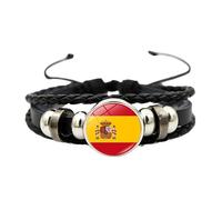 Générique Bracelet En Cuir Pour Homme, Bracelet Tressé Drapeau National Pour Homme Réglable En Cuir Multicouche, Bijoux De Football Avec Boutons Pression, Vintage, Fait À La Main, Charmant, Cad