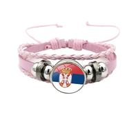 Générique Bracelet En Cuir Pour Homme, Bracelet Tressé Drapeau National Rose Réglable En Cuir Multicouche, Bijoux De Football Avec Boutons-Pression, Bijoux De Charme Vintage Faits À La Main, Ca
