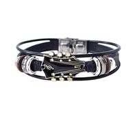 Générique Bracelet en cuir tressé - Bracelet à breloques en forme de guitare de style rock avec design tissé multicouche, sangle durable réglable pour un ajustement confortable et un usage quotidien