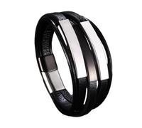 Générique Bracelet En Cuir Tressé Pour Homme, Bracelet En Corde Tressée Multicouche Avec Fermoir Magnétique Noir, Bijou Fait Main Gravable, Cadeau De Mode Pour Homme, Cadeau Pour Adolescent, Ca