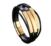 Générique Bracelet En Cuir Tressé Pour Homme, Bracelet En Corde Tressée Multicouche Avec Fermoir Magnétique Noir, Bijou Fait Main Gravable, Cadeau De Mode Pour Homme, Cadeau Pour Adolescent, Ca