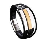 Générique Bracelet En Cuir Tressé Pour Homme, Bracelet En Corde Tressée Multicouche Avec Fermoir Magnétique Noir, Bijou Fait Main Gravable, Cadeau De Mode Pour Homme, Cadeau Pour Adolescent, Ca