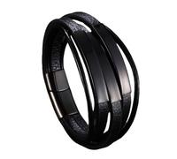 Générique Bracelet En Cuir Tressé Pour Homme, Bracelet En Corde Tressée Multicouche Avec Fermoir Magnétique Noir, Bijou Fait Main Gravable, Cadeau De Mode Pour Homme, Cadeau Pour Adolescent, Ca