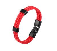 Générique Bracelet En Cuir Tressé Pour Homme, Empilable, Multicouche, Avec Boucle. Bijou Vintage Punk Rock Fait Main, Rouge, 19 Cm.
