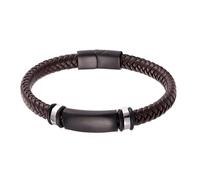 Générique Bracelet En Cuir Tressé Pour Homme Et Femme, En Cuir Véritable Tressé, Avec Fermoir Magnétique. Bijou Vintage Punk Rock Empilable, Marron, 19 Cm.
