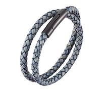 Générique Bracelet En Cuir Véritable Pour Homme. Bracelet Manchette En Cuir Fait Main Avec Fermoir Magnétique. Bracelet Fin Double Épaisseur. Idée Cadeau Pour Papa, Lui, Mari. Bleu, 20,5 Cm.